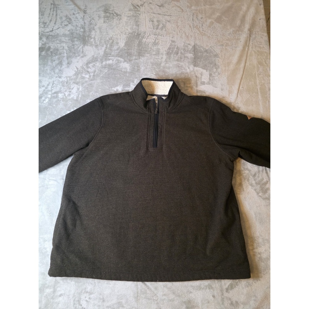 Orvis Pullover Mens XXL Brown Fleece Quarter Zip Sherpa Lined Pockets
